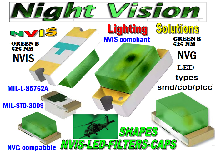0805 SMD LED NVIS green A-B pc filter upgrades avionics NIGHT VISION u' and v' chromaticity values MIL-L-85762A std 3009 to meet MIL-DTL 7788H NVIS panels